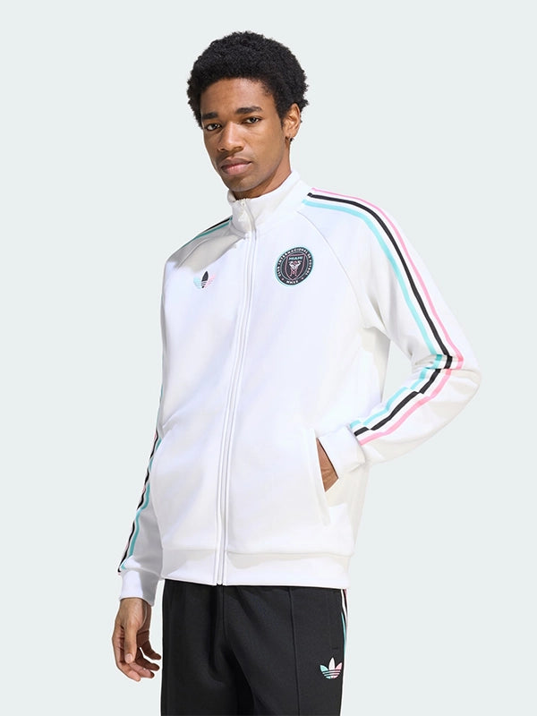 Adidas Inter Miami CF Track Jacket Jacket unisex detail view 2 | Dash Racegear — White Inter Miami CF track jacket designed for effortless casual style and lasting all-day comfort.