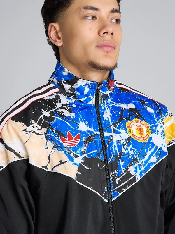 Manchester United x adidas Stone Roses Track Jacket Jacket unisex detail view 3 | Dash Racegear — Men & Women’s Manchester United x Adidas Stone Roses 2026 Track Jacket in black, sleek design for everyday wear.