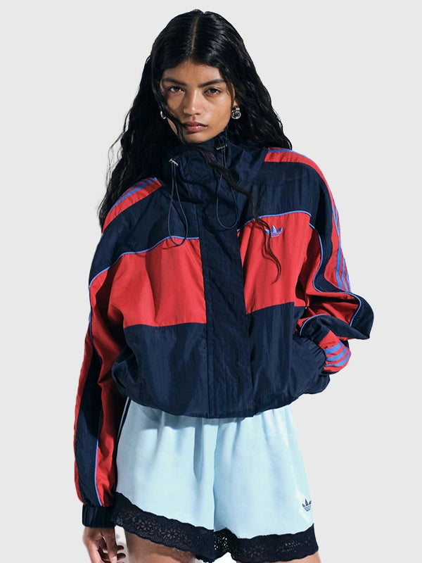 Adidas x ASOS Oversized Navy Track Jacket Jacket unisex detail view 2 | Dash Racegear — Navy oversized zip-up track jacket designed for effortless casual style and lasting all-day comfort.