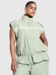 Adidas x ASOS Sleeveless Track Jacket Jacket unisex detail view 2 | Dash Racegear — Sage Green Adidas x ASOS 2026 sleeveless zip-up track jacket crafted for lightweight comfort and versatile everyday fashion.