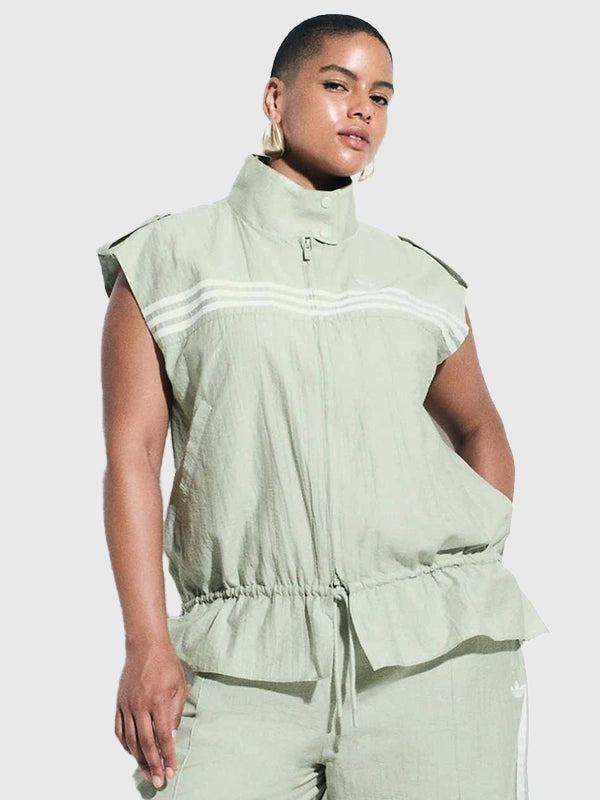Adidas x ASOS Sleeveless Track Jacket Jacket unisex detail view 2 | Dash Racegear — Sage Green Adidas x ASOS 2026 sleeveless zip-up track jacket crafted for lightweight comfort and versatile everyday fashion.