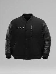 2026 All Star Nike Varsity Jacket Varsity Jacket unisex front product view | Dash Racegear — Bold black Nike All‑Star 2026 varsity jacket with snap front and embroidered graphics to show fan energy.