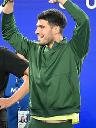 Carlos Alcaraz 2026 Australian Open Previews Jacket Jacket unisex detail view 2 | Dash Racegear — 2026 Australian Open Previews Carlos Alcaraz Fleece Jacket in green, lightweight warmth for tennis enthusiasts.