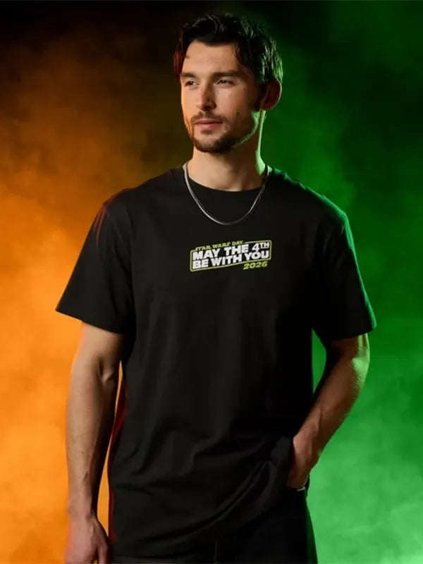 Star Wars Day 2026 May the 4th Be With You T-Shirt Shirt unisex front product view | Dash Racegear — Star Wars Day black 2026 tee, unisex fit, iconic May the 4th slogan print, ideal for movie fans and casual outings.