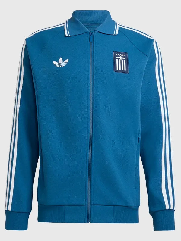 Adidas Greece 2026 Away Anthem Jacket Jacket unisex front product view | Dash Racegear — Adidas Greece 2026 Blue Away Anthem Jacket for men & women delivers sleek blue design with lightweight comfort for stadium wear