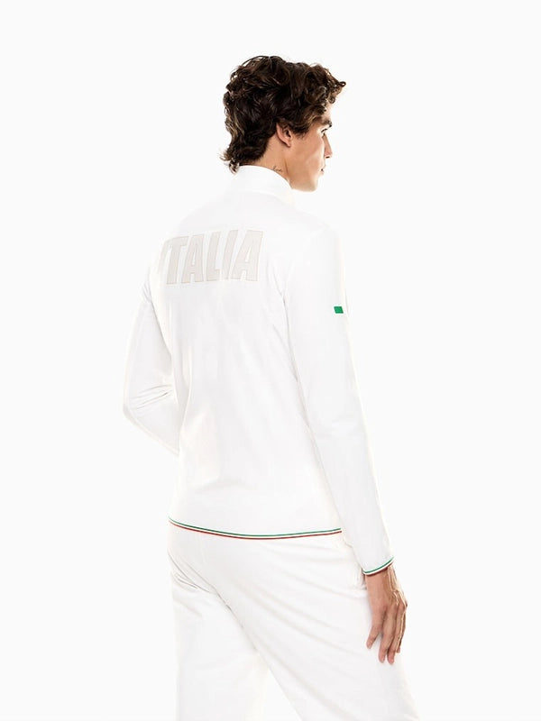 Winter Olympics 2026 Team Italy EA7 Emporio Armani Powerstretch Jacket Jacket unisex detail view 3 | Dash Racegear — White EA7 Emporio Armani Powerstretch jacket, unisex fit, Milano Cortina 2026 Team Italy edition, perfect for winter activity.