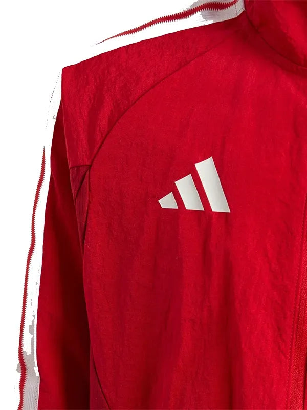 Adidas FC Bayern Muenchen Home Anthem Jacket Jacket unisex detail view 4 | Dash Racegear — Adidas FC Bayern München home jacket 2026 red white sleek fit breathable feel for men and women everyday outfits