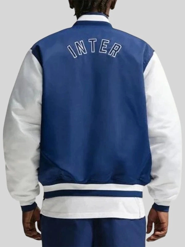 Inter Milan Fanatics Fest NYC 2026 Satin Jacket Jacket unisex detail view 4 | Dash Racegear — Blue satin Inter Milan varsity jacket crafted for effortless layering and comfortable everyday wear.