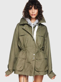Gap x Victoria Beckham Parka Jacket Jacket unisex front product view | Dash Racegear — Unisex khaki green parka Gap x Victoria Beckham 2026, sleek outerwear for casual fashion style.