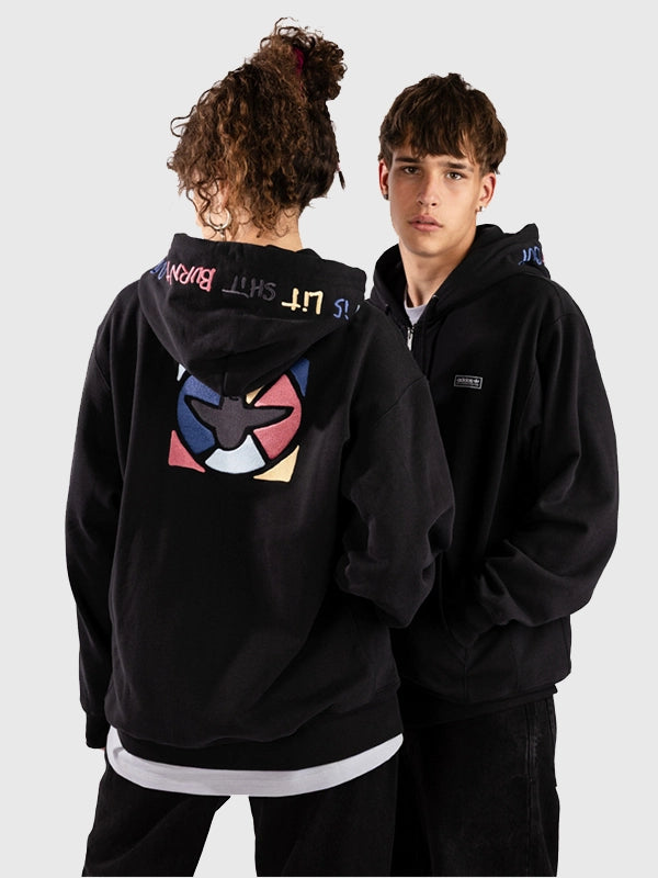 Adidas Skateboarding Gonz Graphic Hoodie Hoodie unisex front product view | Dash Racegear — Black full-zip hoodie designed with Gonz Graphic Adidas Skateboarding style for effortless casual comfort.
