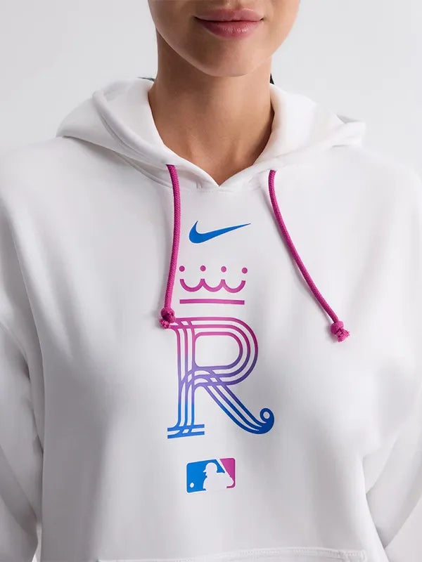 Kansas City Royals 2026 City Connect Hoodie Hoodie unisex detail view 4 | Dash Racegear — Royals Nike 2026 City Connect women’s Therma hoodie in white, warm fit perfect for cool-weather outings.