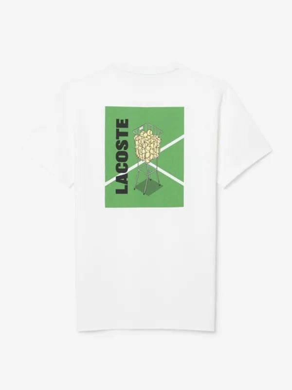 Lacoste Ultra Dry Printed White Tennis T-Shirt Shirt unisex detail view 3 | Dash Racegear — White Lacoste 2026 Ultra Dry tennis T-shirt, breathable printed design, perfect unisex fit for court and casual style.