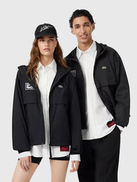 Lacoste x Alpine Jacket Jacket unisex front product view | Dash Racegear — Lacoste x Alpine Zip-Up Hooded Jacket featuring a clean black finish, relaxed silhouette, and versatile everyday appeal.
