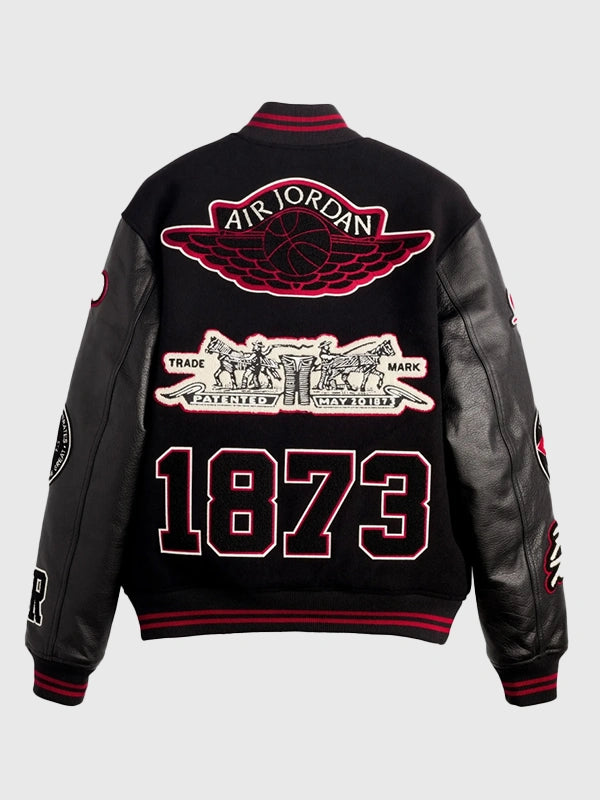 Levi’s x Jordan 2026 Varsity Jacket Varsity Jacket unisex detail view 2 | Dash Racegear — Levi’s x Jordan 2026 varsity jacket in black, wool body and leather sleeves designed for everyday statement looks.