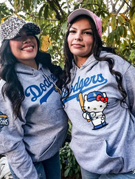 Dodgers Hello Kitty Hoodie Hoodie unisex front product view | Dash Racegear — Los Angeles Dodgers 2026 Hello Kitty grey hoodie, soft fleece feel ideal for game-day and everyday wear.