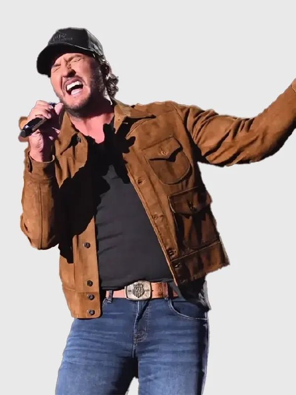 Luke Bryan 2026 Brown Suede Jacket Jacket unisex detail view 4 | Dash Racegear — 2026 Taylor Swift Night featuring Luke Bryan in brown suede jacket, soft leather finish for country music spotlight