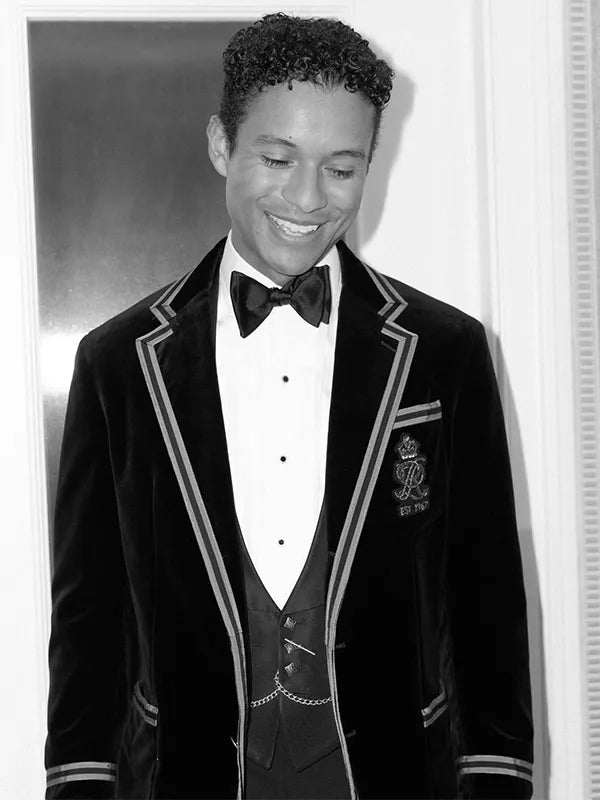 Jaafar Jackson Met Gala 2026 Polo Ralph Lauren Tuxedo Fashion Apparel unisex detail view 6 | Dash Racegear — 2026 Met Gala Jaafar Jackson black gold tuxedo by Polo Ralph Lauren premium structured suit for upscale formal occasions