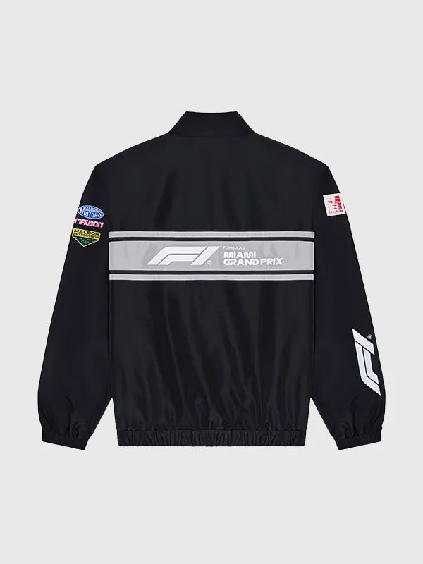 Malbon x F1 Miami Track Jacket Jacket unisex detail view 3 | Dash Racegear — Malbon x 2026 Miami Grand Prix Formula 1 Black Track Jacket with sporty accents and classic tone, for weekend outings.