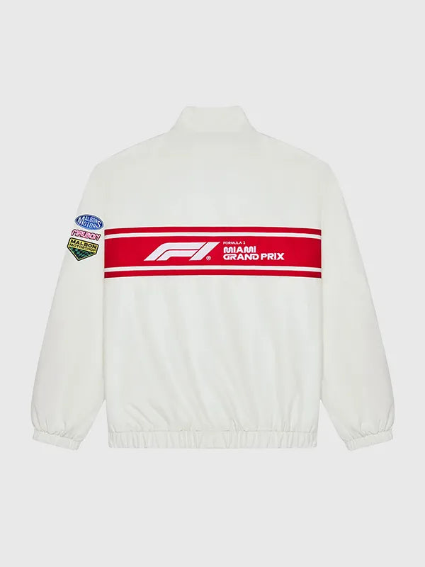 Malbon x F1 Miami Track Jacket Jacket unisex detail view 4 | Dash Racegear — Formula 1 White Track Jacket Malbon x 2026 Miami Grand Prix with sleek style and soft feel, great for travel or events.