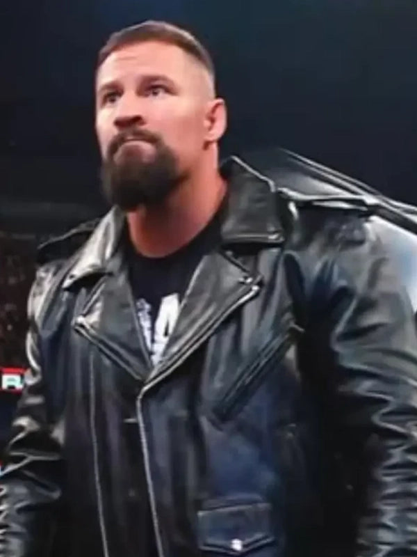 Bron Breakker Monday Night RAW 2026 Jacket Jacket unisex detail view 2 | Dash Racegear — WWE Bron Breakker 2026 black leather jacket, RAW-inspired biker design for strong and stylish outfits.