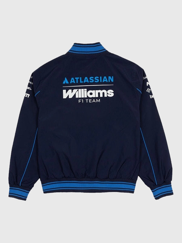 New Era x Atlassian Williams F1 Team Varsity Jacket Varsity Jacket unisex detail view 2 | Dash Racegear — Williams F1 Team varsity jacket by New Era x Atlassian, 2026 navy style, perfect for casual and fan wear.