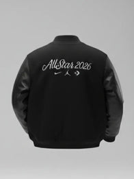 2026 All Star Nike Varsity Jacket Varsity Jacket unisex detail view 2 | Dash Racegear — Nike All‑Star Game 2026 black varsity jacket with relaxed silhouette and stitched details for hoops culture.