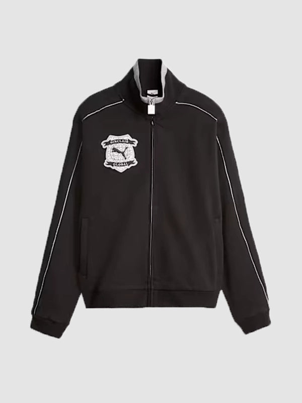 PUMA x SINCLAIR T7 Track Jacket Jacket unisex front product view | Dash Racegear — Unisex black T7 track jacket from PUMA x SINCLAIR 2026 featuring a sleek sporty design and modern streetwear appeal.
