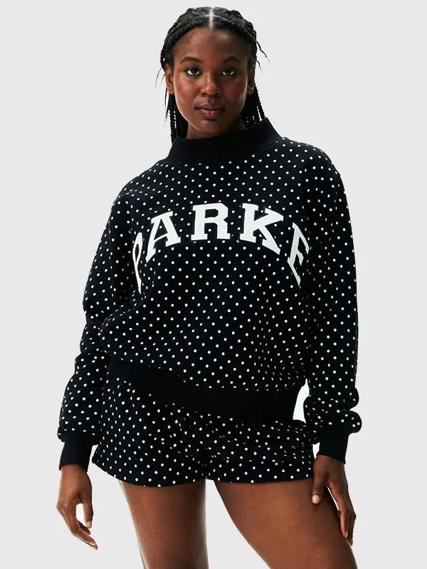 Parke Polka Dot Varsity Mockneck Sweatshirt Sweatshirt unisex detail view 2 | Dash Racegear — Parke 2026 Polka Dot Varsity Mockneck Fleece Sweatshirt in Black featuring premium comfort and modern varsity-inspired everyday style.