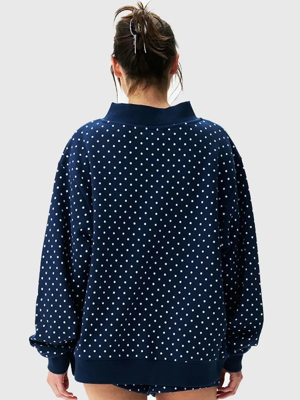 Parke Polka Dot Varsity Mockneck Sweatshirt Sweatshirt unisex detail view 7 | Dash Racegear — Parke Polka Dot Varsity mockneck fleece sweatshirt blending premium warmth with contemporary everyday wearability.