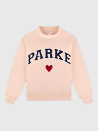 Parke Heart Varsity Mockneck Sweatshirt Sweatshirt unisex front product view | Dash Racegear — 2026 Parke Valentine’s Heart Varsity Pink Mockneck Fleece Sweatshirt, soft and cozy with playful heart detail.