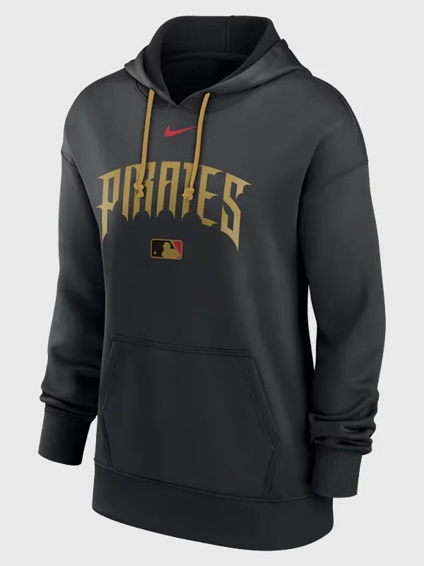 Pittsburgh Pirates 2026 City Connect Hoodie Hoodie unisex detail view 3 | Dash Racegear — Women’s Pittsburgh Pirates Nike black 2026 hoodie, Therma tech warmth ideal for casual outings and sporty streetwear.