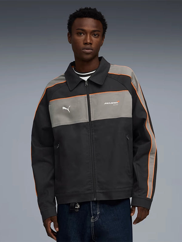 Puma x Mclaren Racing Coach T7 Jacket Jacket unisex detail view 3 | Dash Racegear — Puma x McLaren Racing men’s black Coach T7 jacket, sleek motorsport look for everyday wear or events.