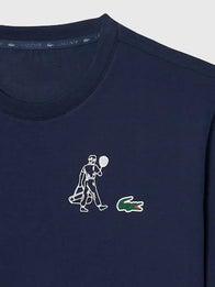 Lacoste Ultra Dry Printed Tennis T-Shirt Shirt unisex detail view 3 | Dash Racegear — Lacoste Ultra Dry 2026 navy blue tennis T-shirt, lightweight performance fabric, made for men and women sporty style.