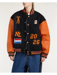Denham TeamNL Varsity Jacket Varsity Jacket unisex detail view 4 | Dash Racegear — Orange-accented Denham Team Netherlands varsity jacket with button front, perfect for supporting the Oranje.