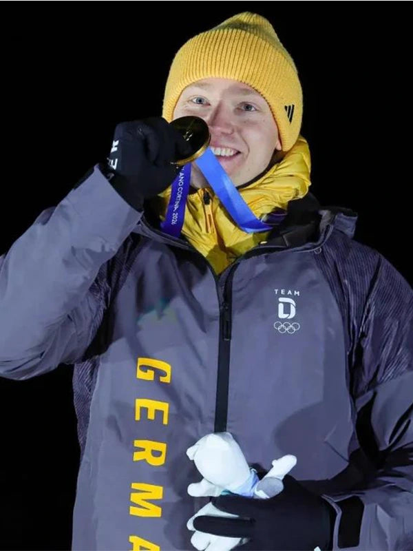 Winter Olympics 2026 Team Germany Opening Ceremony Jacket Jacket unisex detail view 3 | Dash Racegear — Milano Cortina 2026 Opening Ceremony Team Germany hooded jacket in grey, functional layer for chilly Olympic festivities.