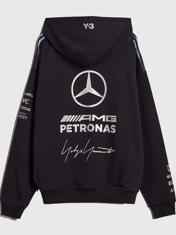 Y-3 x Mercedes-AMG F1 Black Hoodie Hoodie unisex detail view 2 | Dash Racegear — Black Y-3 Mercedes-AMG F1 2026 hoodie with sleek design, ideal for casual and sporty outfits.