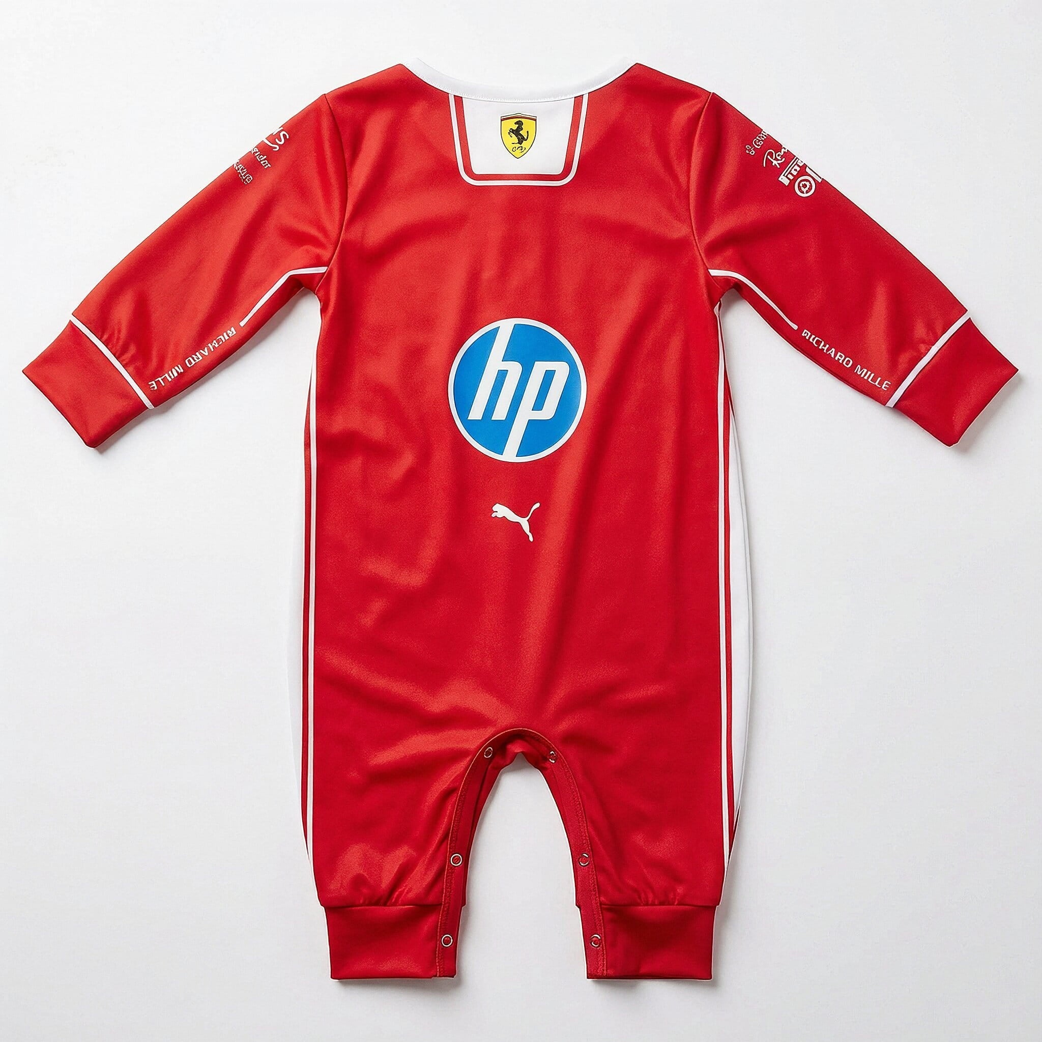 Ferrari Inspired Longsleeve Jumpsuit - New Season 2026 back view baby onesie by Dash Racegear
