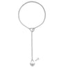 Adjustable Heart O - Ring Punk Rock Cuban Chain Necklace – Lariat Y - Style Necklace with Key & Heart Lock Pendant - Silver - 42275239755845