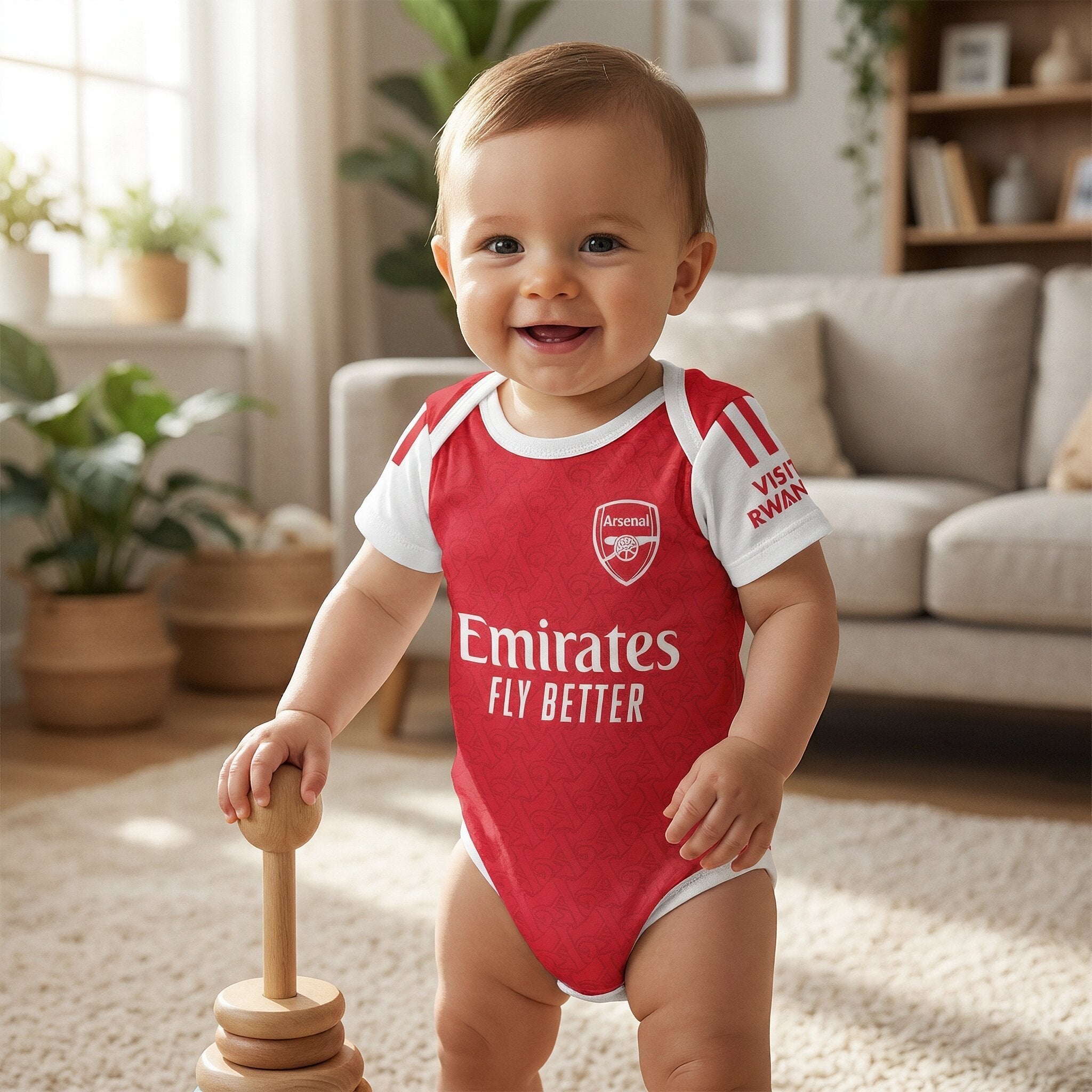 25/26 Arsenal Baby Bodysuit lifestyle view for baby sports fans