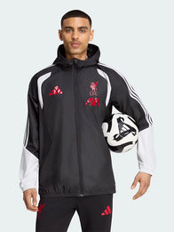 LFC Adidas 26/27 Tiro All Weather Jacket Jacket unisex detail view 2 | Dash Racegear — Unisex Liverpool FC 26/27 Tiro hooded jacket by Adidas with all-weather comfort and smooth athletic fit.