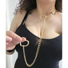 Adjustable Heart O - Ring Punk Rock Cuban Chain Necklace – Lariat Y - Style Necklace with Key & Heart Lock Pendant