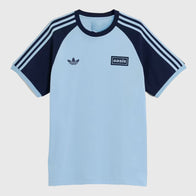 Adidas x Oasis Tour 3-Stripes Blue T-Shirt Shirt unisex front product view | Dash Racegear — Anthem-Worthy Style – Adidas x Oasis 3-Stripes T-Shirt