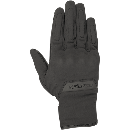 Alpinestars C1 Windstopper V2 Gloves, Urban Motorcycle Gloves, Black, top view showing the back of the hand, windproof textile construction, subtle integrated knuckle protection, Alpinestars branding on the wrist cuff