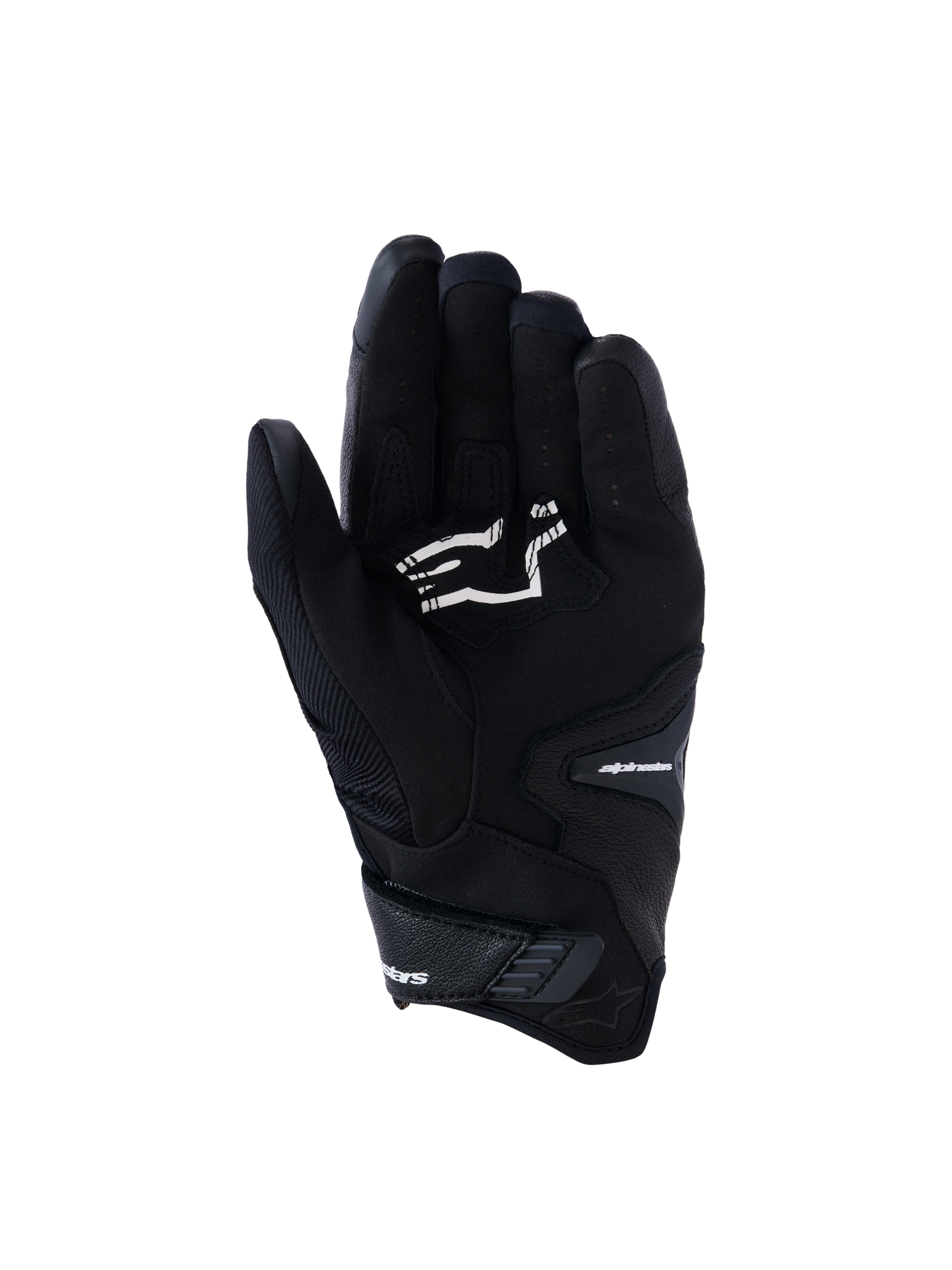 Alpinestars SP-R Pro Gloves, Black Short-cuff Motorcycle Gloves, palm view showing grip reinforcements and white Alpinestars logo, designed for sport riding.