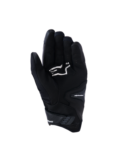 Alpinestars SP-R Pro Gloves, Black Short-cuff Motorcycle Gloves, palm view showing grip reinforcements and white Alpinestars logo, designed for sport riding.