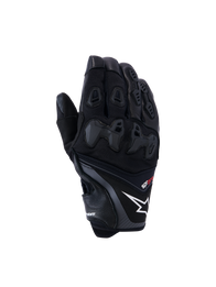 Alpinestars SP-R Pro Gloves, Black motorcycle racing gloves featuring a white star logo and red pro text, divided TPU knuckle protection and reinforced finger panels, premium leather and textile construction for sport riding