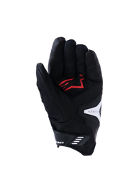 Alpinestars SP-R Pro Gloves, Palm View, Black White and Bright Red, featuring reinforced synthetic leather palm with red logo, perforated leather fingers, and white logo accents, designed for sport motorcycle riding