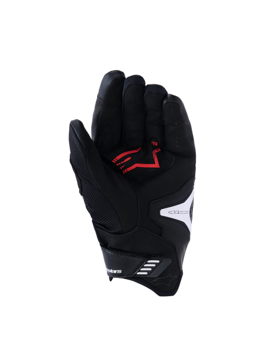 Alpinestars SP-R Pro Gloves, Palm View, Black White and Bright Red, featuring reinforced synthetic leather palm with red logo, perforated leather fingers, and white logo accents, designed for sport motorcycle riding