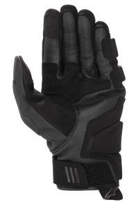 Alpinestars Phenom Leather Gloves, Motorcycle Gloves, Black, palm view featuring reinforced goat leather construction, padded landing zones, and short cuff design with adjustable wrist strap and Alpinestars logo pull tab