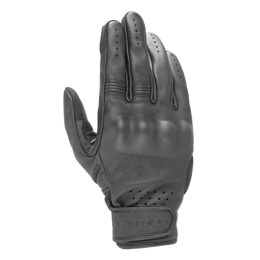 Alpinestars Dyno Leather Gloves, Black Motorcycle Gloves, Goat Leather Construction with Covered Hard Knuckle Protection, Perforated Ventilation on Fingers and Wrist, Velcro Strap Closure, Minimalistic Urban Design
